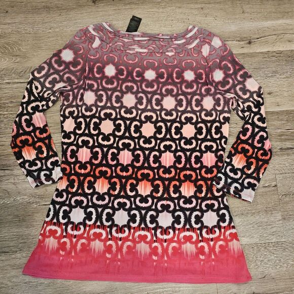 Pink Red Ombre Ikat Italian Geomatric Print Top Indiecore Maximalist Eurogirl S - Picture 5 of 7